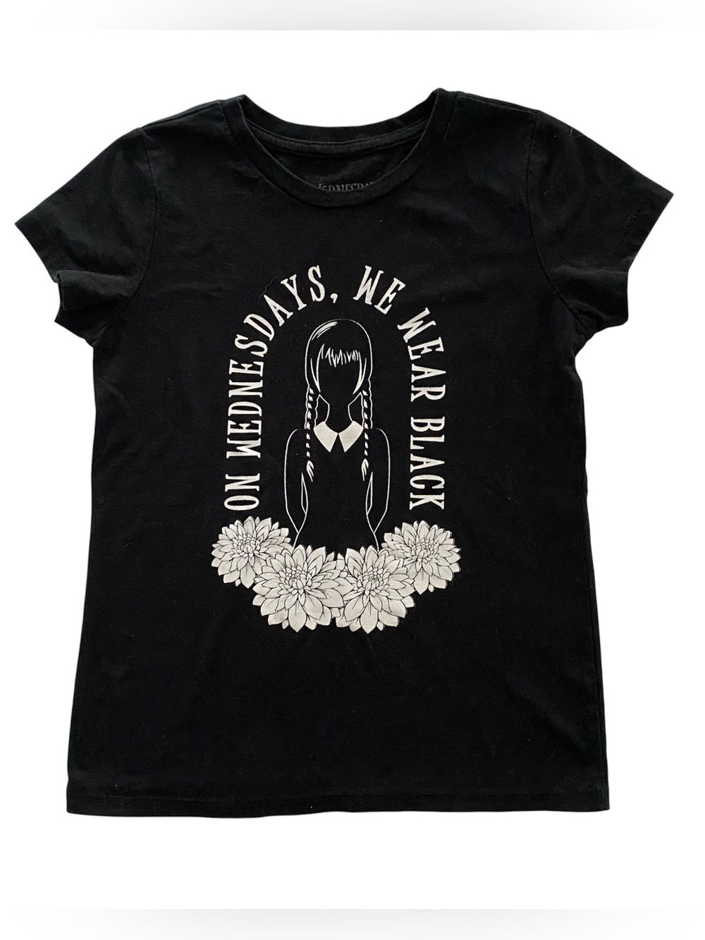 On Wednesdays We Wear Black Wednesday Addams Graphic Tee Women’s Small Black